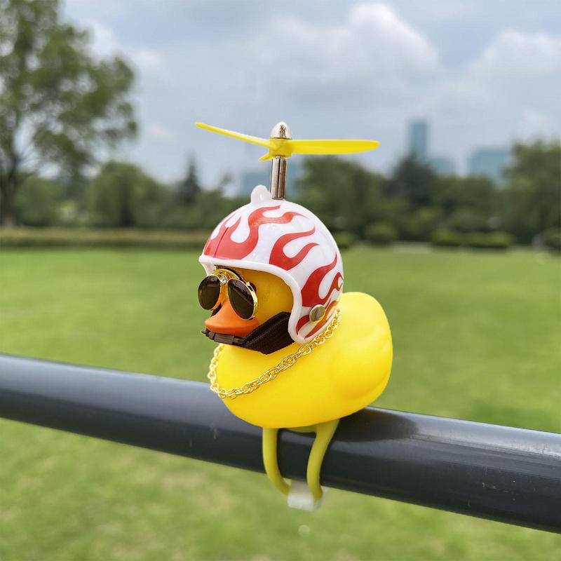 Rubber Broken Wind Duck Toy Motorcycle Car Ornaments Yellow Duck Car Dashboard Decoration with Cool Glasses Propeller Helmet