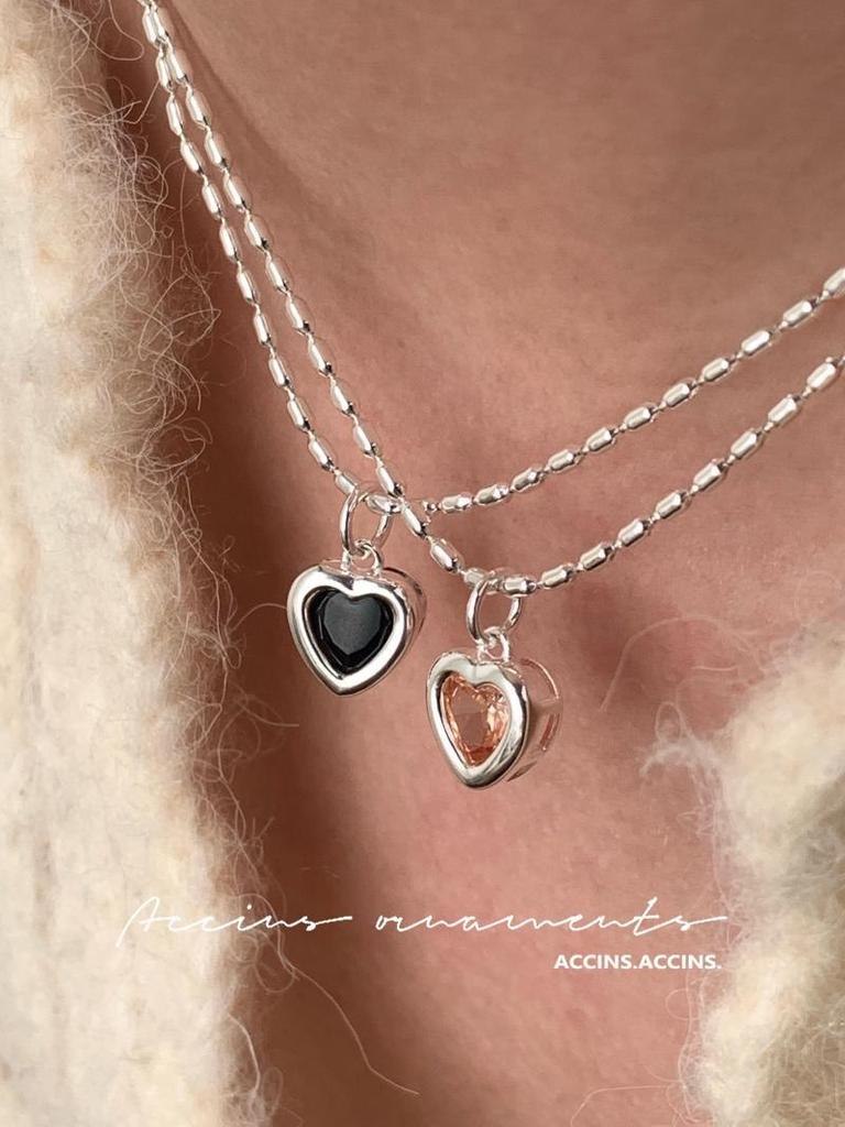 Korean Style Sweetheart Rice Grain Necklace for Women - Simple Peach Heart Clavicle Chain Trendy Sweater Accessory