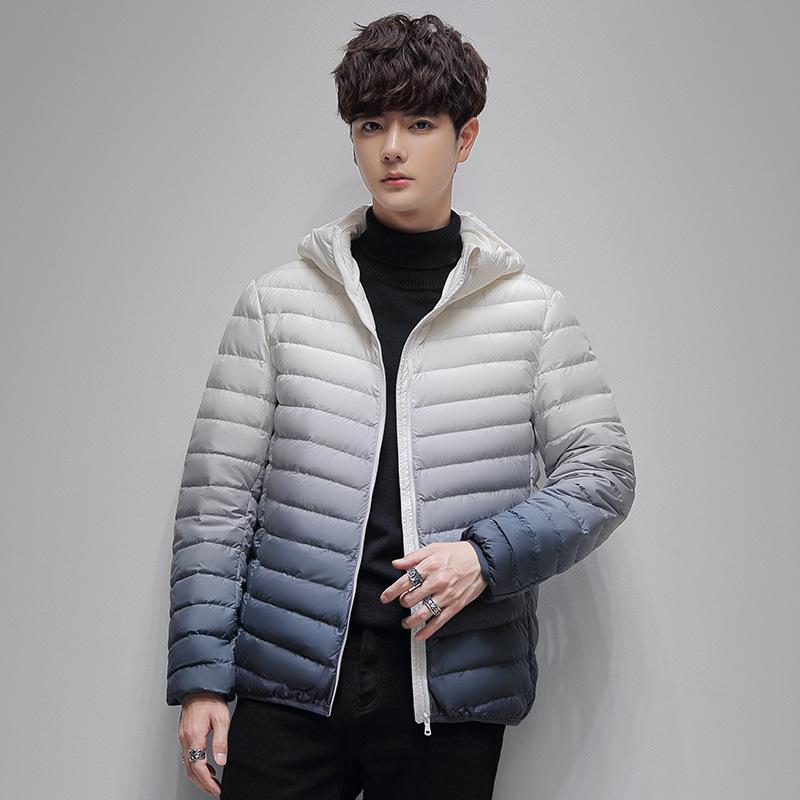 Autumn and Winter Fashion Simple Gradual Change of Color Men's High-end Down Jacket White Duck Down Rest