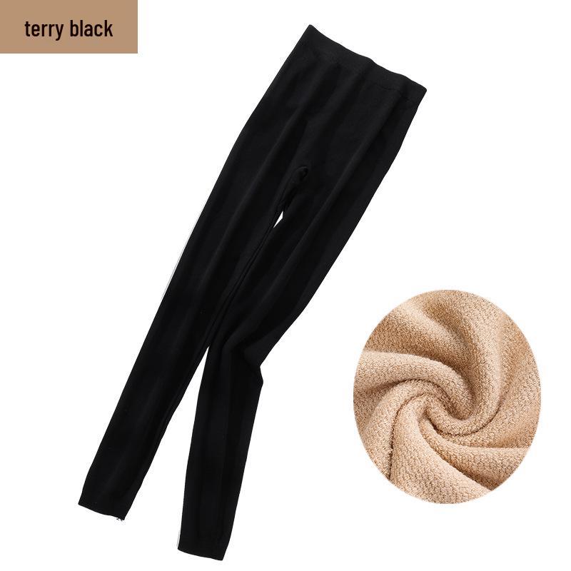 

Women s Slim Fit Terry Leggings - High Elastic Solid Color for Autumn/Winter One Size (suitable for 90-140 jin)