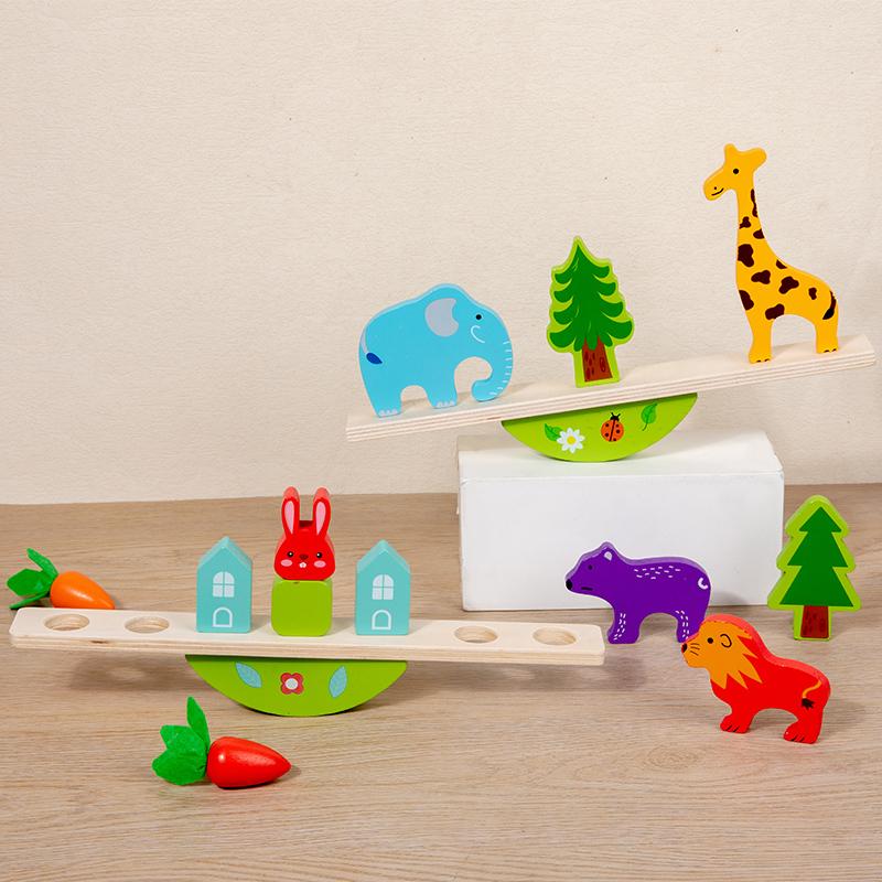 Montessori Sensory Toys Stacking Toys for Baby Rabbit Animal Balance Wooden Building Blocks Early Childhood Education Game Gift