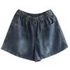 Summer Plus Size Denim Shorts Women's Big Pockets Loose and Thin All-match Wide-leg Pants Elastic Waist Shorts