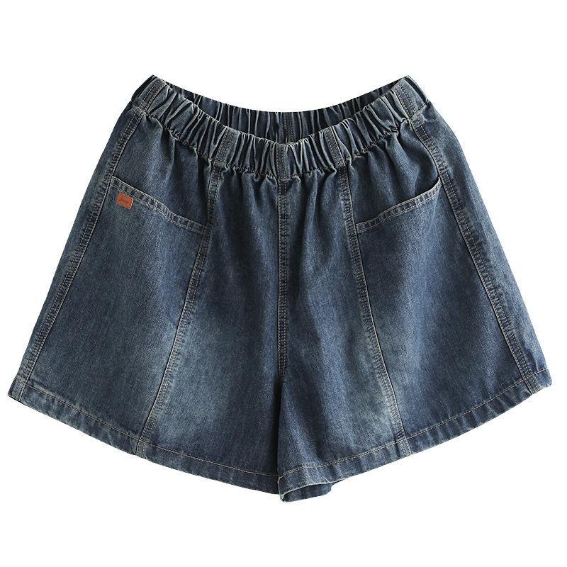 Summer Plus Size Denim Shorts Women's Big Pockets Loose and Thin All-match Wide-leg Pants Elastic Waist Shorts