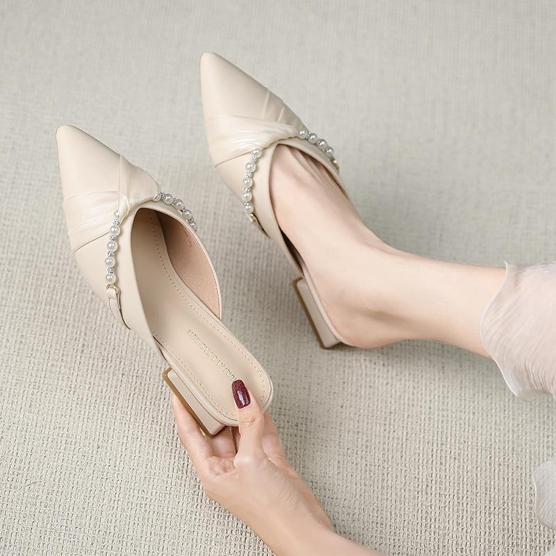 

Тапочки Baotou, женская верхняя одежда, лето 2025, новые туфли с острым носком, туфли Lazy Muller для женщин Y6011-22 40