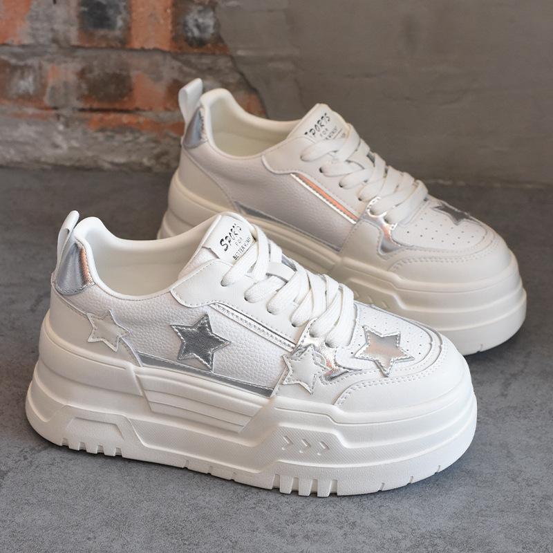 Small Height Increase Thick-soled Soft Leather Female New Student Comfortable Versatile Star Non-slip Board Shoes