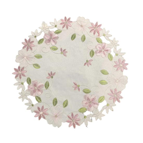 Embroidered Flower Placemat Round Floral Coaster Placemat Heat Resistant Table 15cm