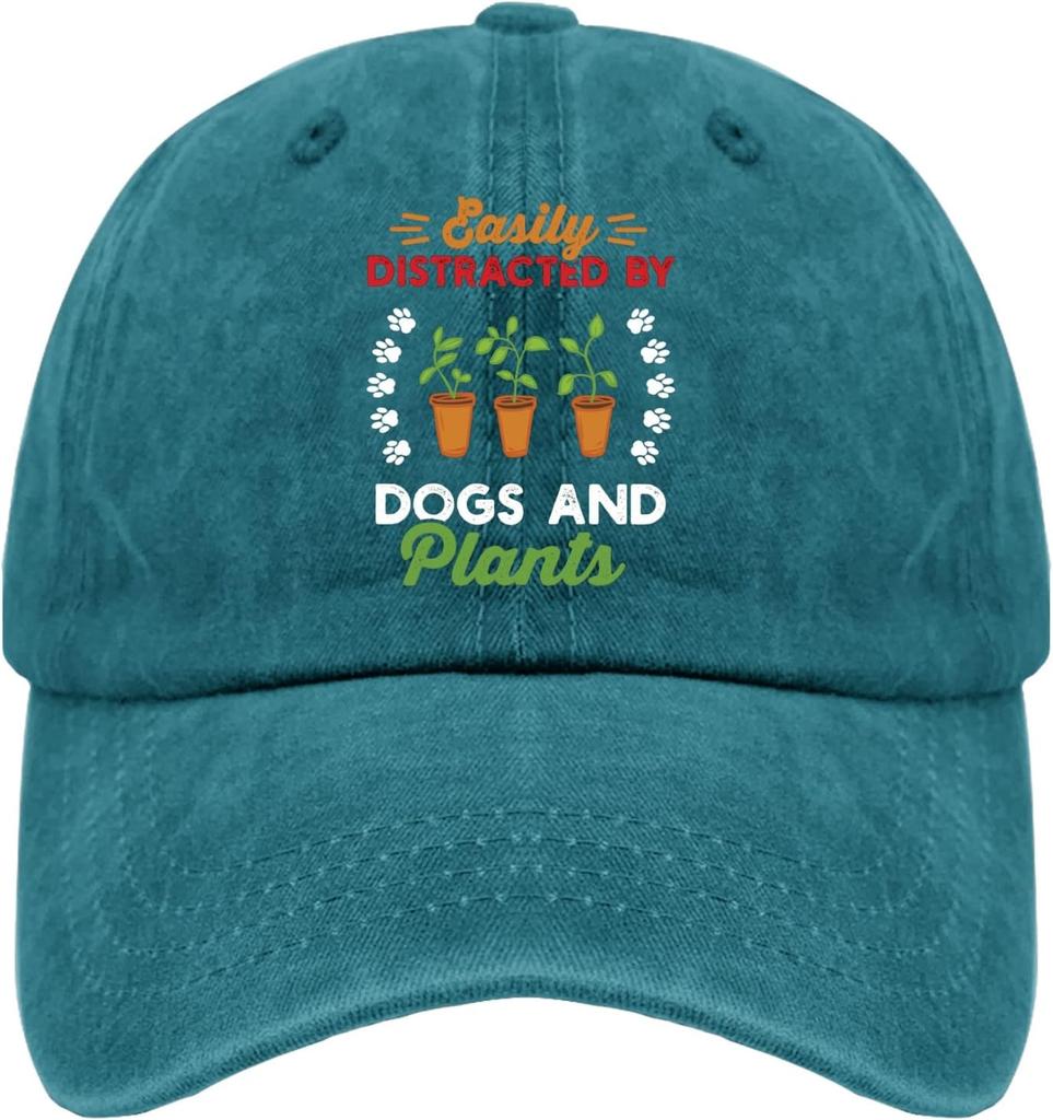 Easily Distracted by Dogs and Plants Baseball Cap Polyester Casual Adult Unisex Garden Hat
