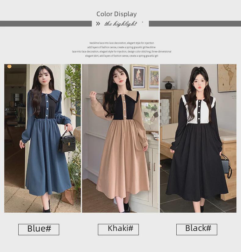 2024 French Retro Contrast Color Dress: Slimming, Comfortable, Elegant Long Dress for Women.
