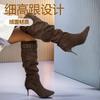 2025 Foreign Trade Winter New Women's High-heeled Thin-heeled Boots Large-size Pointed Suede Belt Buckle Fashion Boots