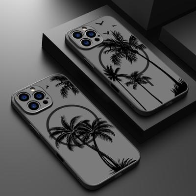 Coconut Tree Pattern Matte Clear for Mgasafe Phone Case For iPhone 16 Pro Max 15 Pro 14 13 Wireless Charge Magnetic Shockproof Hard PC Back Cover