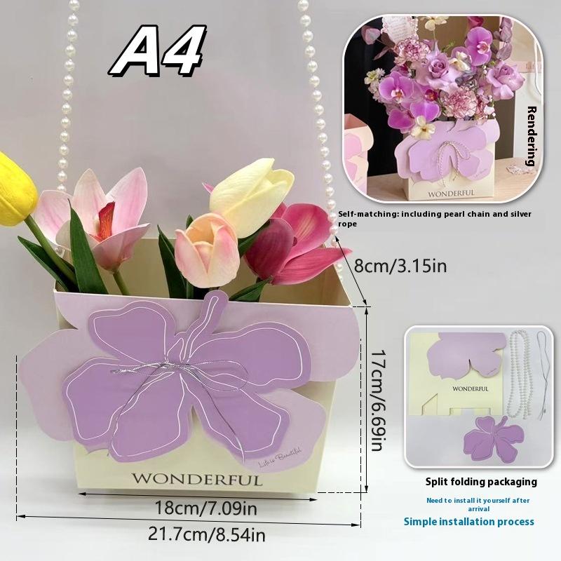 1Pc Portable Flower Basket Rose Flower Wrapping Box Gift Bag For Wedding Birthday Christmas Party Flower Bouquet Decor Supplies