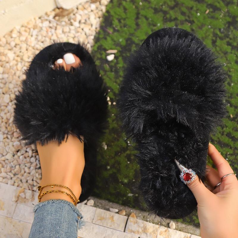Violent fluffy slippers women's autumn and winter outer wear non-slip indoor thick bottom home fluffy cotton slippers