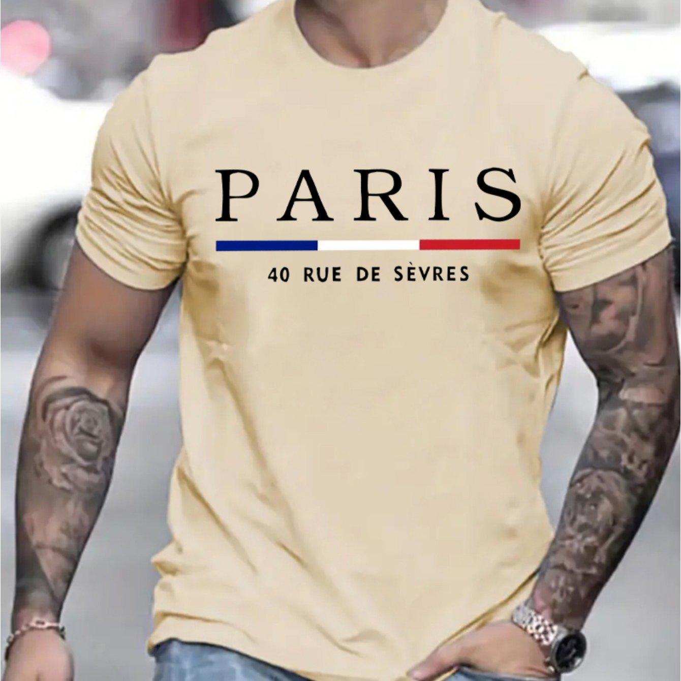 

Чоловіча 100% чиста бавовна Літній вільний розмір PARIS з літерним візерунком Повсякденна зручна футболка з круглим вирізом і короткими рукавами L