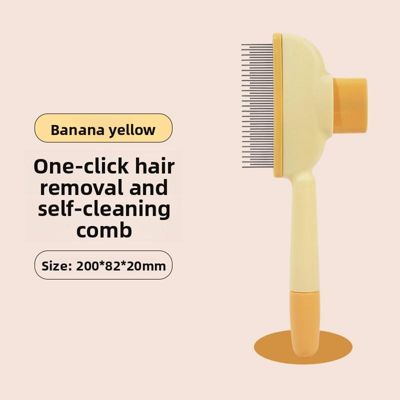 Dog and cat comb - detangling, shedding, and self-cleaning pet comb - professional grooming comb for massage and hair removal жёлтый