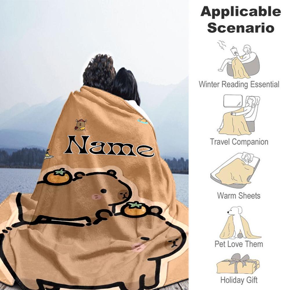 Two Capybaras Personalized Name Blanket Multi-purpose Personalized Blanket Soft & Cozy Throw For Livingroom Bedding Office Chair Seaside All-Season Us