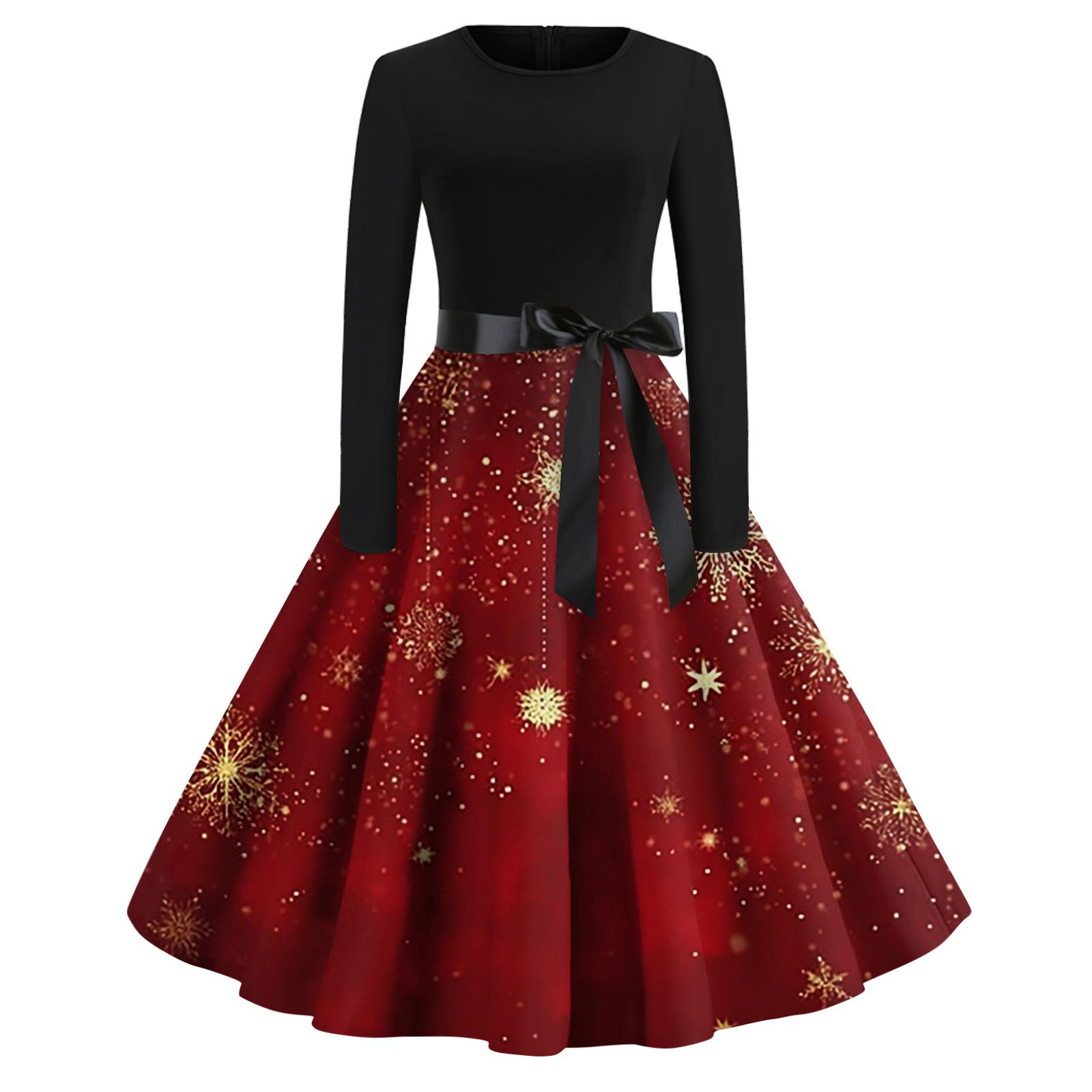 

Женское модное повседневное платье с круглым вырезом, рождественским принтом и длинными рукавами L