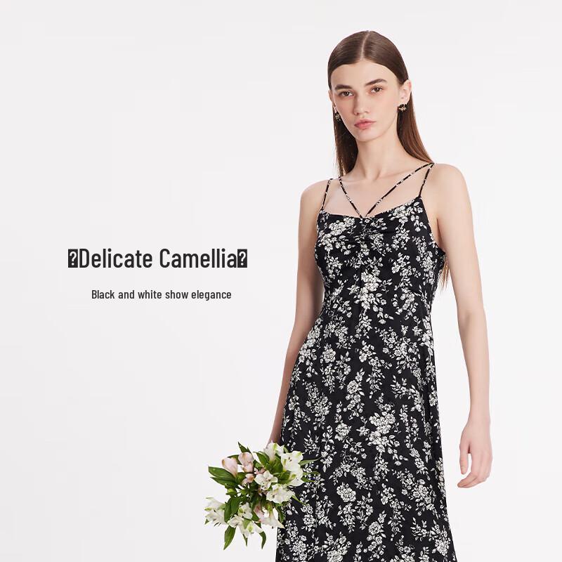 GOELIA Camellia Print Spaghetti Strap Maxi Dress