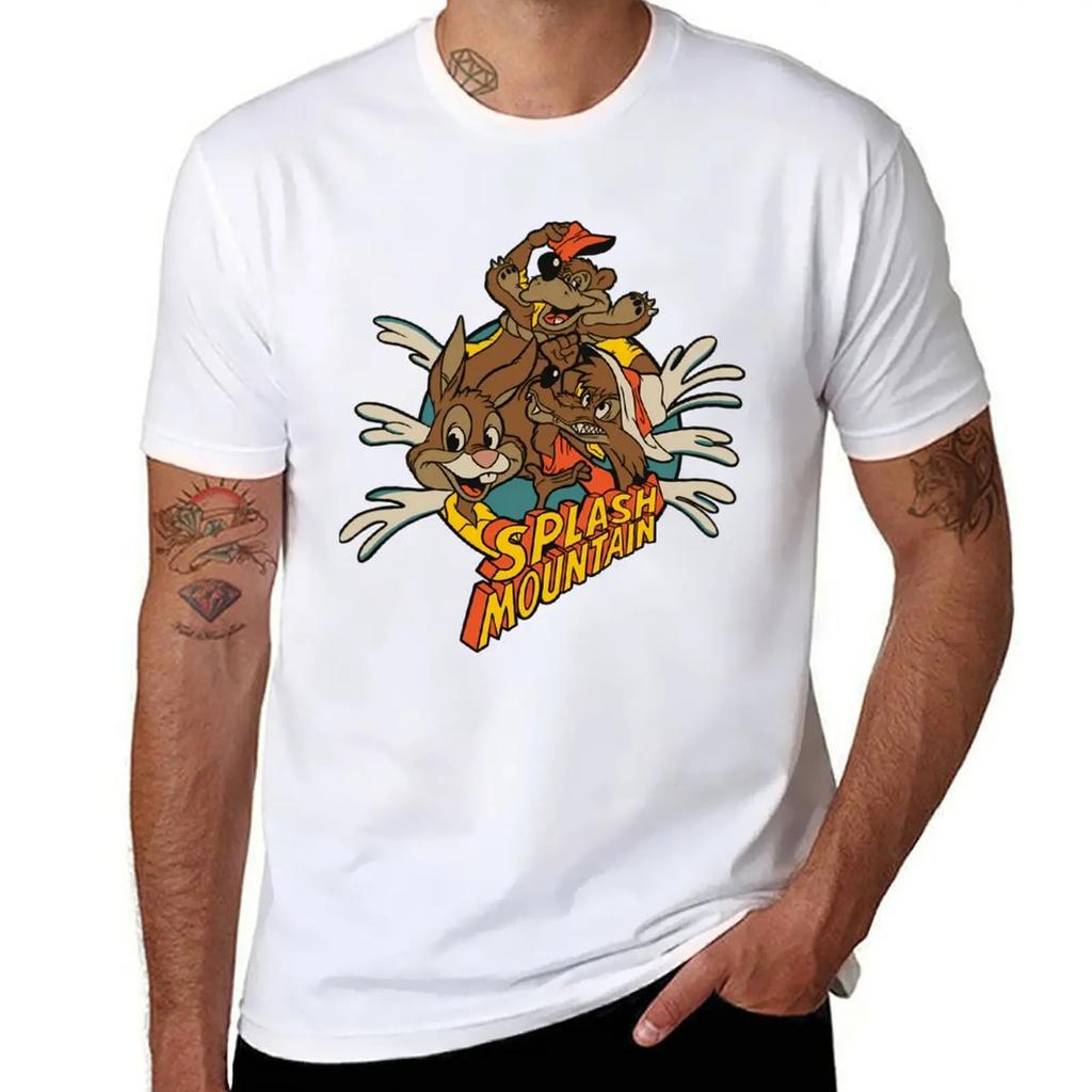 Splash Mountain Retro Logo T-Shirt Aesthetic Clothing Vintage Graphic Tee Anime T Shirts Anime Clothes Men Tshirt