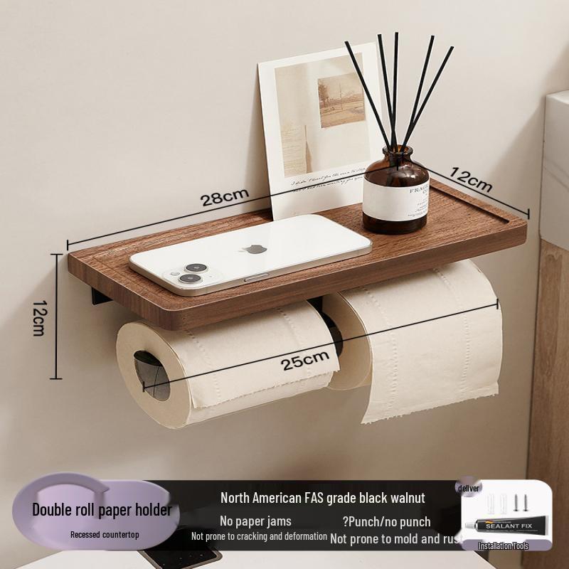 Walnut Wood Double Toilet Paper Holder