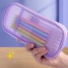 3Pcs Clear Mesh Pencil Bag Pencil Case Double Layer Pen Storage Box Portable Pen Organizers Clear Colored Pencil Case