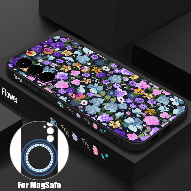 

Cartoon Orange Flowers Print Case For Samsung Galaxy S26 S25 Ultra S24 S23 FE S22 Plus S21 Built-in Metal Plate Magnetic Silicone Cover Samsung S22 Ultra чёрный