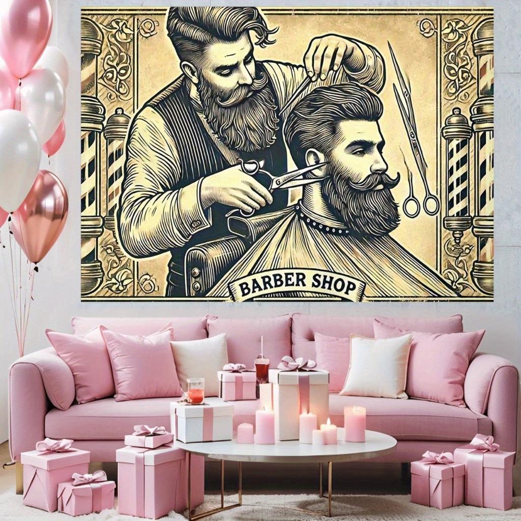2D flat design 1-piece vintage barber shop theme party backdrop suitable for birthdays and weddings