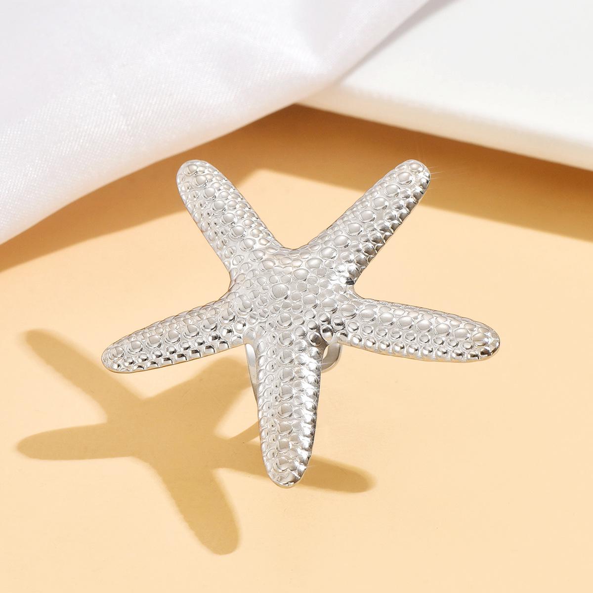 Stainless Steel Starfish Ring - Casual Ocean Style Beach Accessory