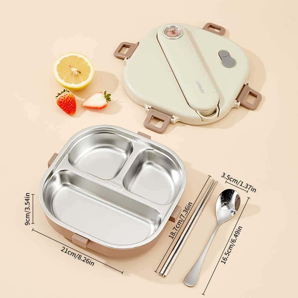 3/4 Grid Portable Square Lunch Container With Cutlery Capybara 304 Stainless Steel Divided Lunch Box For Kids Student Heatable