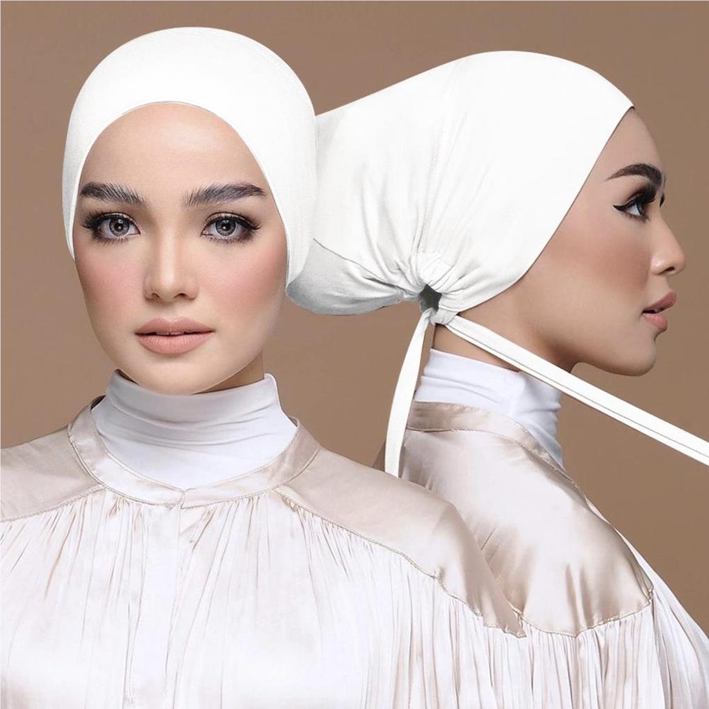 Women Under Scarf Hat Islamic Hijab Headwear Elastic Drawstring Caps with Tie-Back Closure Fashion Accessory Outdoor