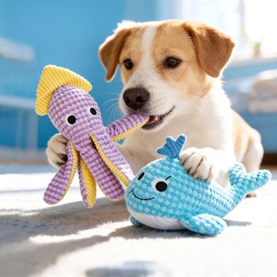 Ocean Animal Dog Toy Plush Squeaky Dog Chew Toy Textured Fabric Stuffed Animals for Small Medium Dogs Chewing Puppy Teething