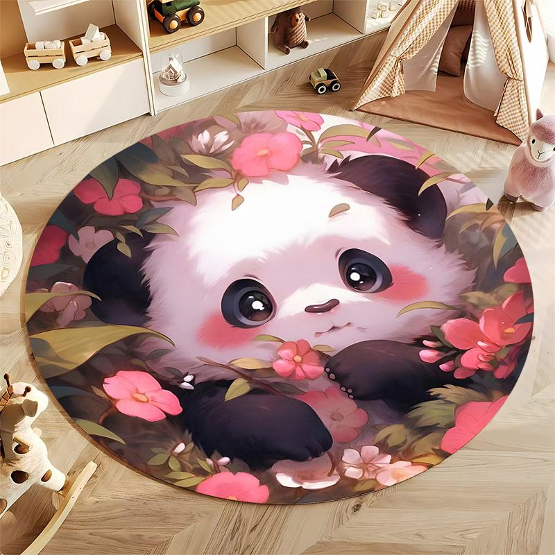 Panda and Floral Design for Cozy Living Spaces Round Carpet for Home Sofa Bedroom, Gift
