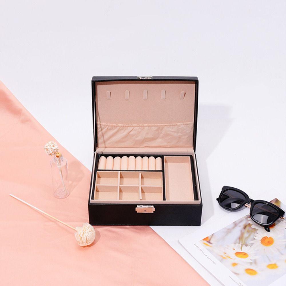 Double Layer Pu Leather Jewelry Box Large Capacity Jewelry Storage Box Jewelry Organizer  Gift