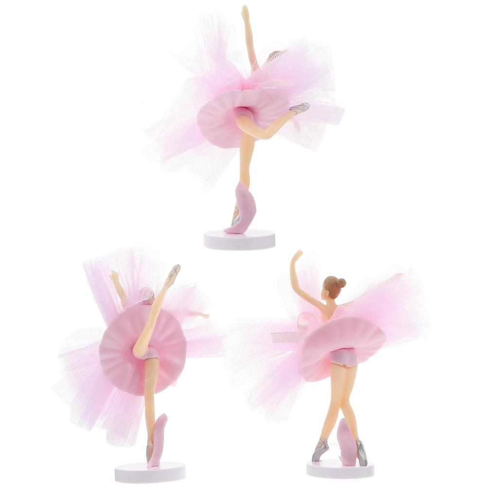 3Sets Ballet Girl Cake Topper High Quality Sturdy Base Graceful Dancing Pose Lightweight Compact Cake Cupcake Dessert Ornament