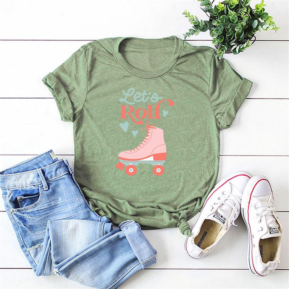 Lets Roll Shirt Fun Roller Skate Shirts Retro Summer Kid Tshirt 80s Kid Tee 90s Kid Tees Women Summer Retro Short Sleeve Tops