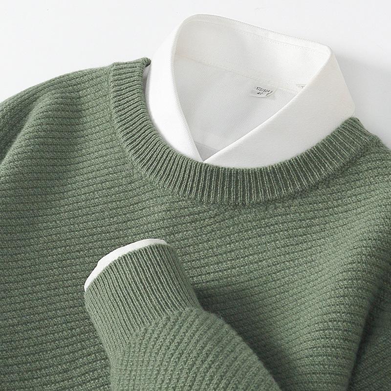 Men s 100% Wool Twill Thick Knit Round Neck Sweater XL