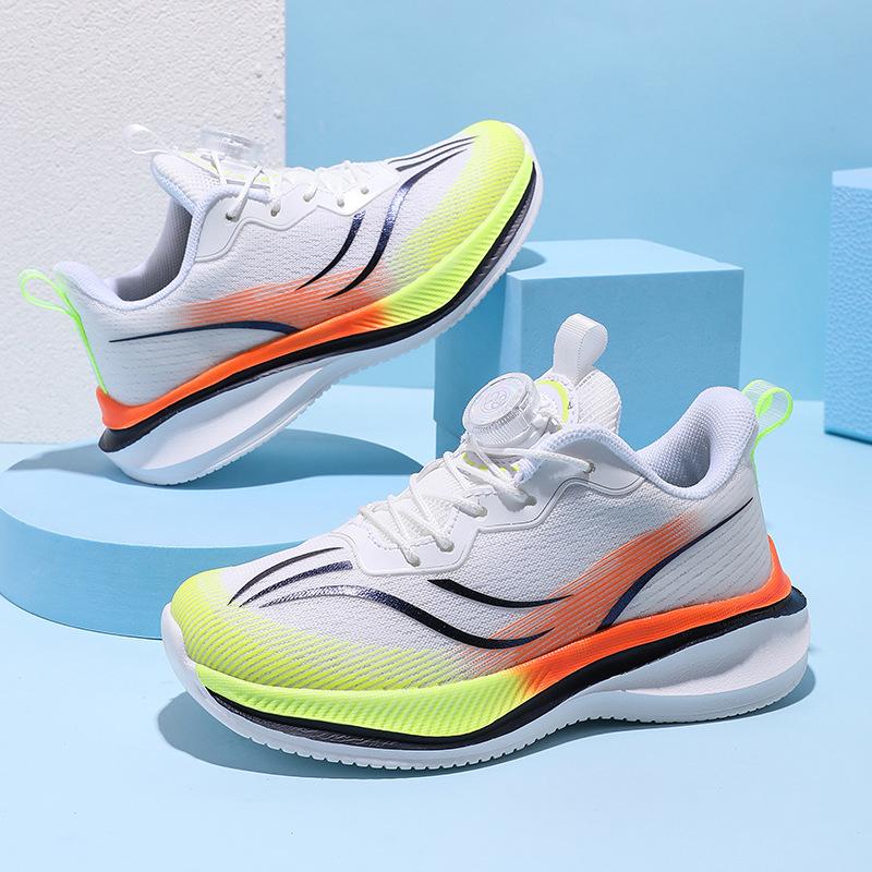 Flying woven mesh breathable children's sports shoes new boys and girls button shoes lightweight non-slip student special running shoes