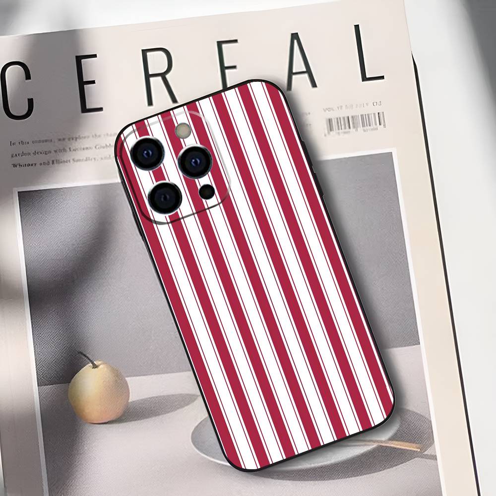 Burgundy White Stripe pattern Phone Case For iPhone 17,16,15,14,13,12,11 Plus,Pro Max,XS,Soft Black Cover