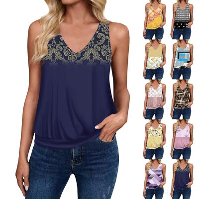 Canottiere da Donna Vestibilità Ampia Senza Maniche Scollo a V T-shirt Stampata Retrò Bluse Casual Estive da Donna