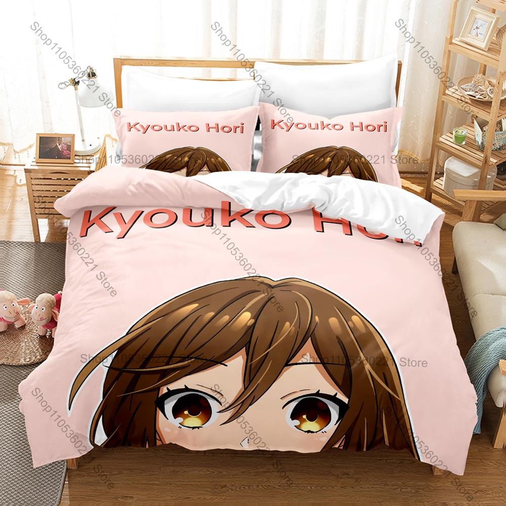 Japanese Kpop Horimiya Bedding Set 3Pcs Cartoon Character Printed Duvet Cover Set Bedroom Decor Gift For Fans