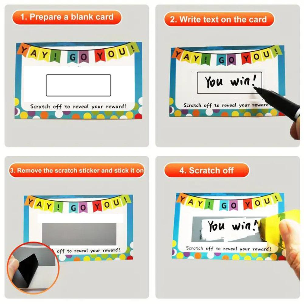 50 DIY Scratch-Off Cards Set, Blank Cards + Silver Stickers, 5 Designs, Surprise Gift & Party Game Cards