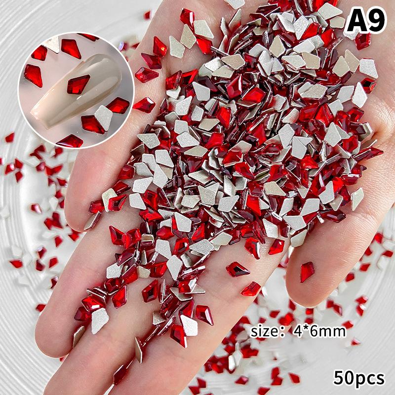 50Pcs Mini Chinese Big Red Flatback Diamonds Star Square Glass Nail Art Rhinestones Decorations Manicure Glitter Ornaments