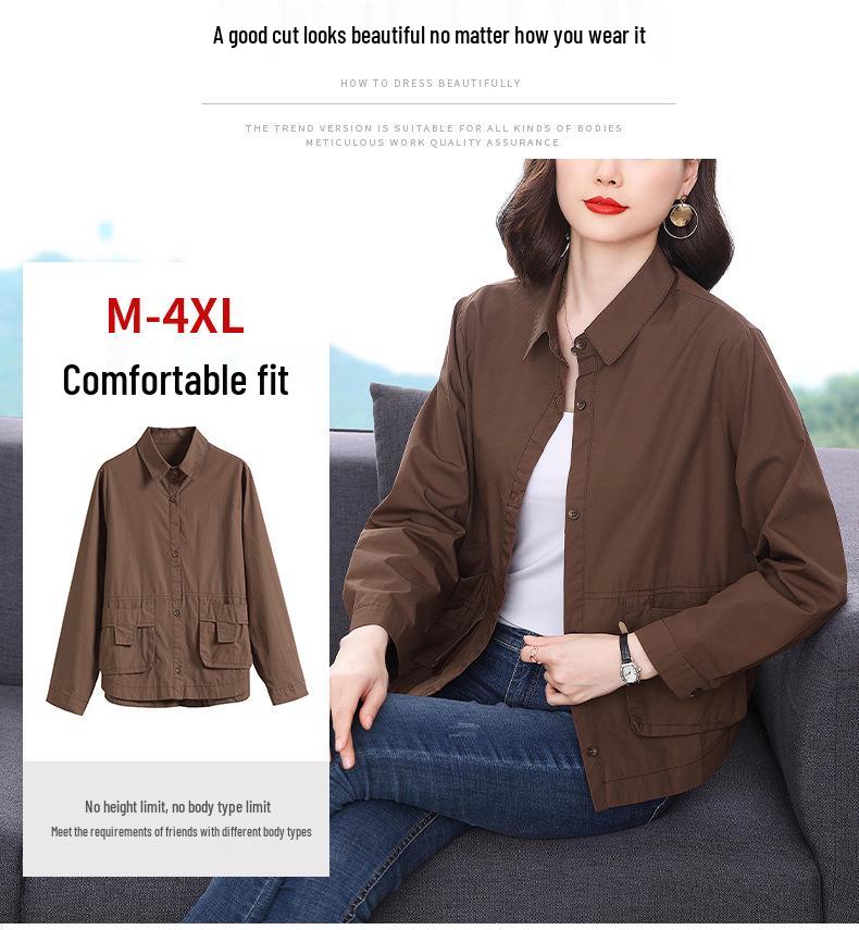 Women's Spring 2023 Plus Size Long Sleeve Loose Casual Cotton Shirt for Middle-Aged Moms