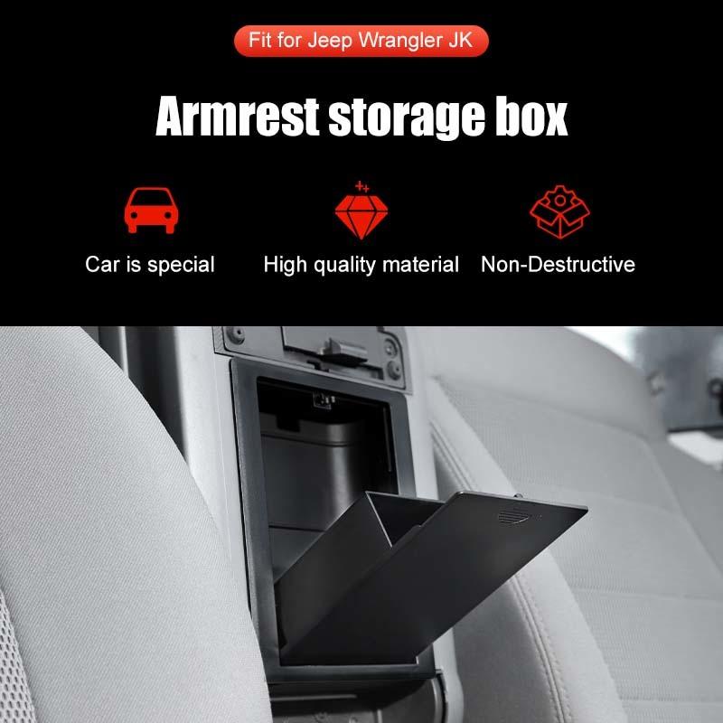Auto-Armlehnenbox hinten, Aufbewahrungsbox, Organizer-Container für Jeep Wrangler JK 2007–2017, Zubehör zum Verstauen und Aufräumen des Innenraums