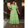 Plus Size Dames Elegante Kant Midi Jurk, Ronde Hals Uitgesneden Taille Ingesnoerd Feest Cocktail Avondjurk