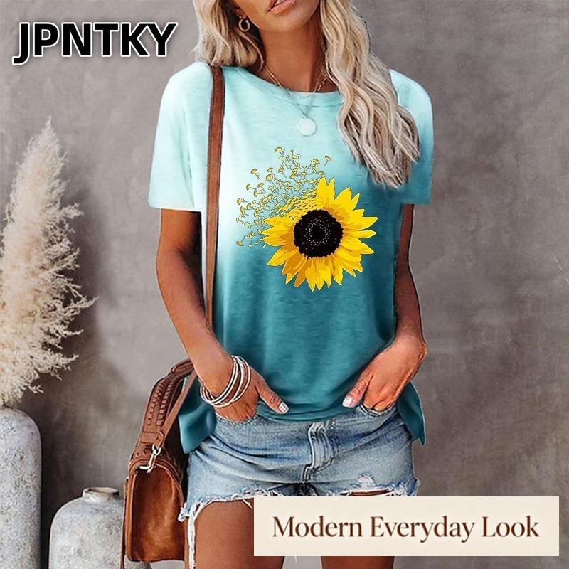JPNTKY Women's Fashion Casual O-Neck Short Sleeve Blouses & Shirts
