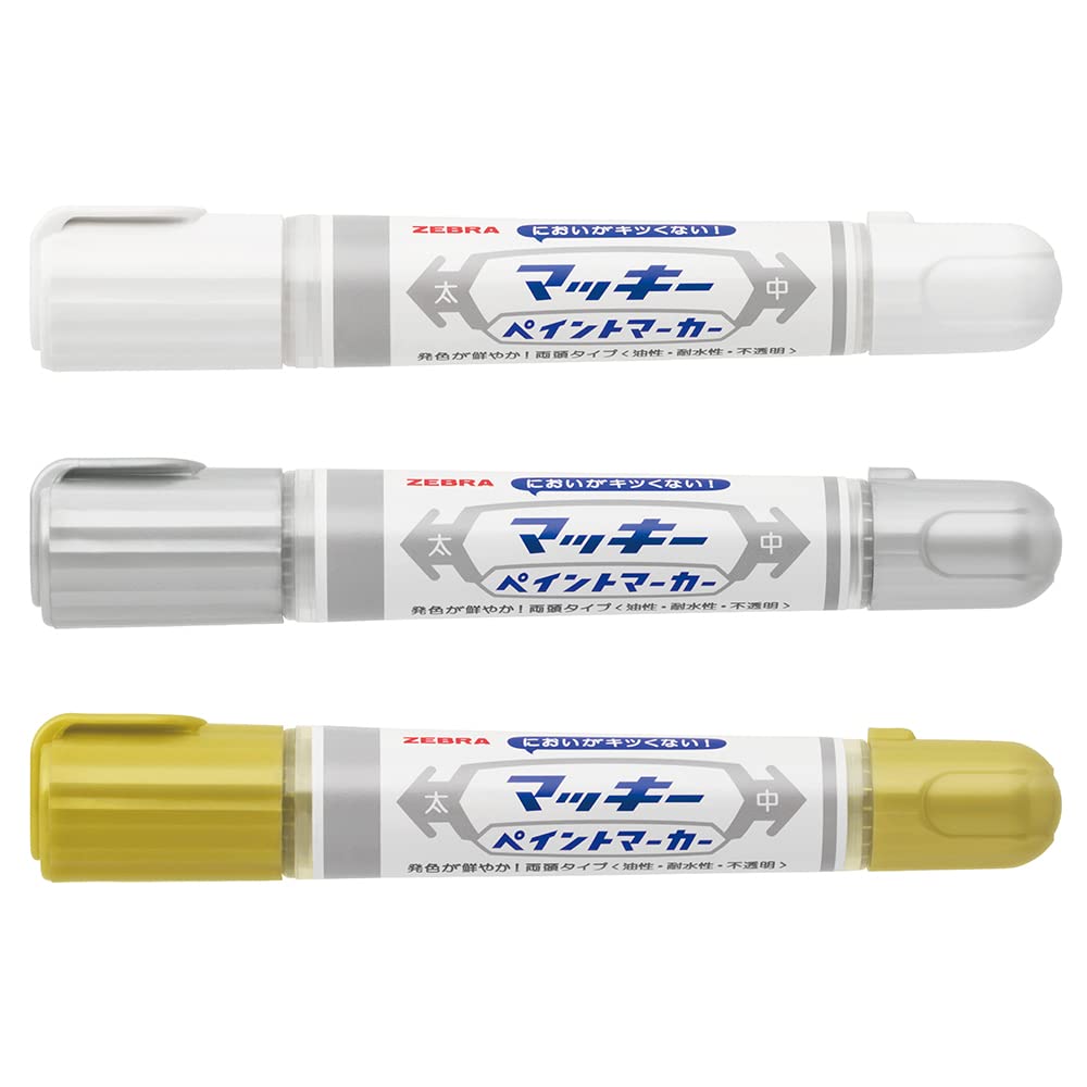 Zebra Maki Paint and Marker, Gold, Silver, White, 3-Color Set, YYT20-AZ-3C
