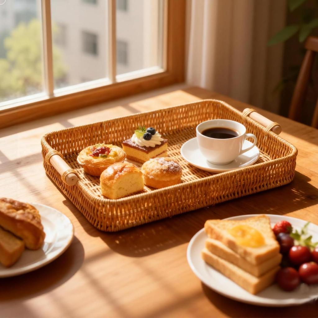 Wicker Tray Rectangular Rattan Tray for Fruit, Food Storage & Decoration – Essential for Home, Kitchen, Restaurant