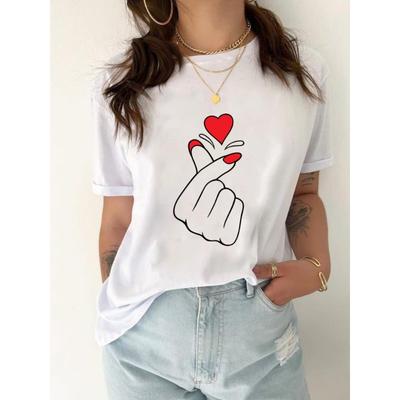 Taglia Europea Maglietta Top Donna Cuore Amore Tendenza Carina Abbigliamento Anni '90 T-shirt Donna Stampa Moda Manica Corta Grafica T-shirt Donna