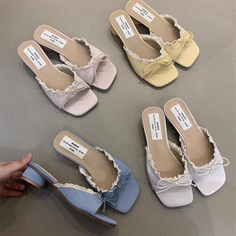 Summer New Popular Low Heel Women Slippers Concise Open Toe Party Dress Slides Ladies Outdoor Street Style Sandals Zapatos Mujer