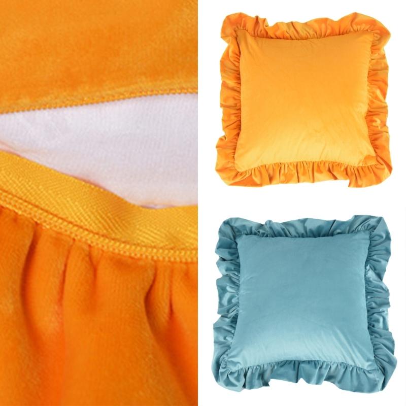 17.7In/19.7in Pillowcase Square Ruffled Pillow Sham Velvet Wrinkle Resistant Zippered Sofa Bedroom Decoration